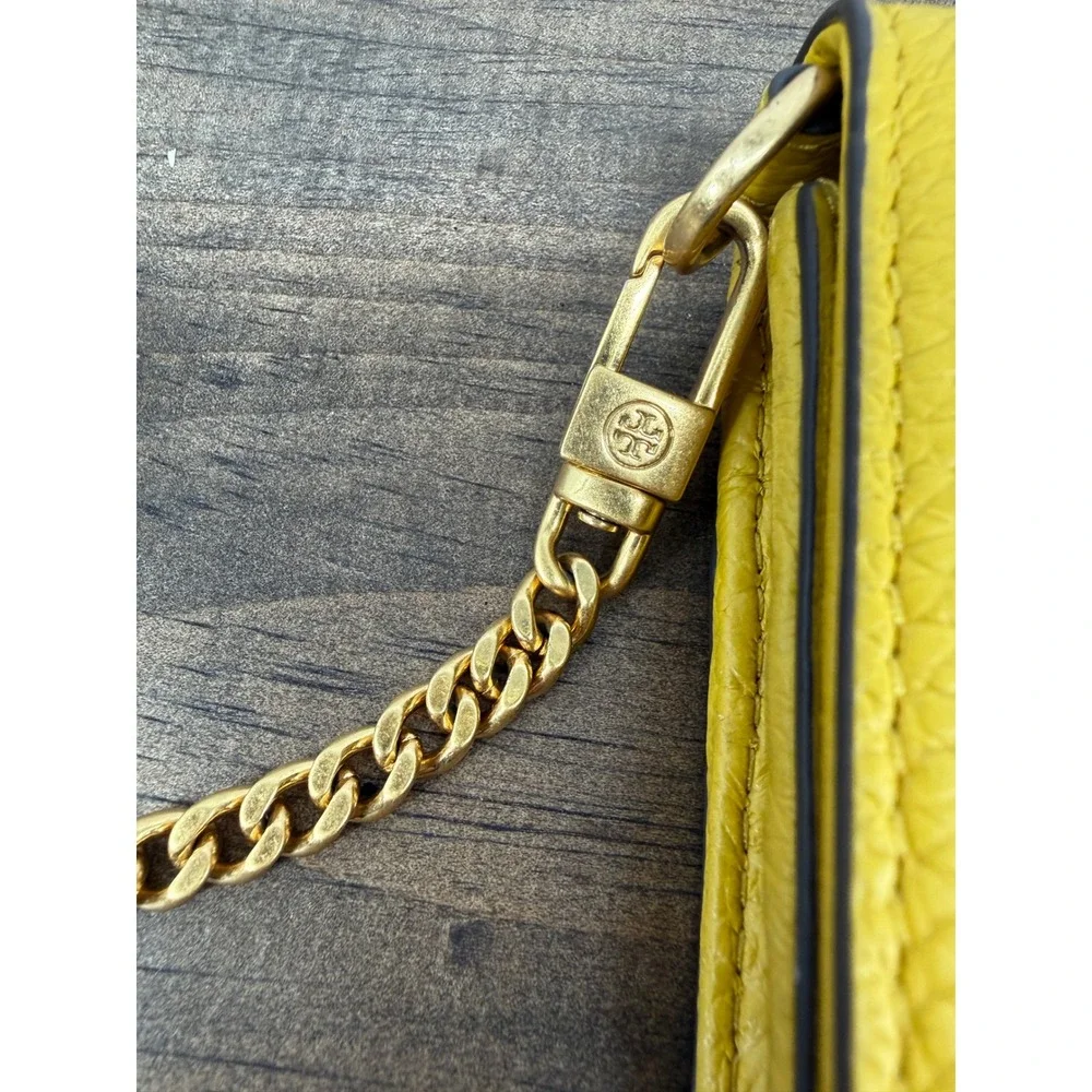 Tory Burch Britten Wallet on Chain Yellow Pebbled Leather Crossbody Bag Gold